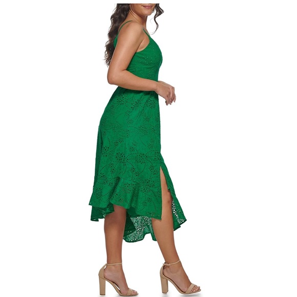 GUESS Women's Cotton Eyelet Asymmetric Midi Dress- Size 10 - Picture 2 of 10